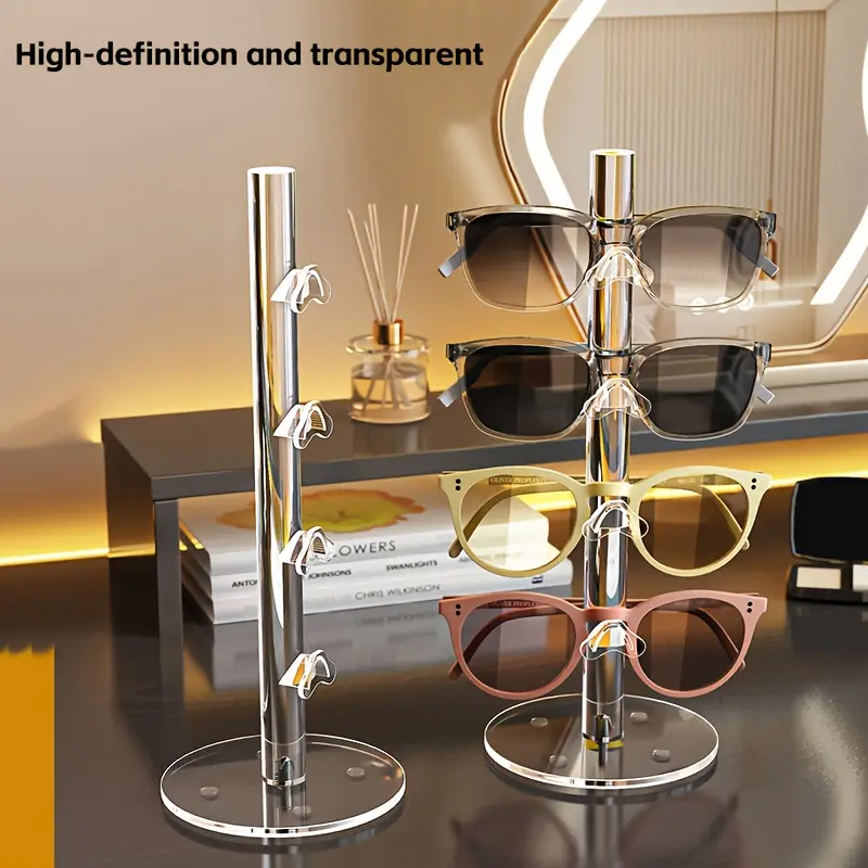 Acrylic Multi-Slot Desktop Eyewear Organizer Racks – Suitable for Sunglasses and Prescription Glasses; A Premium Display Stand for Vanity Tables