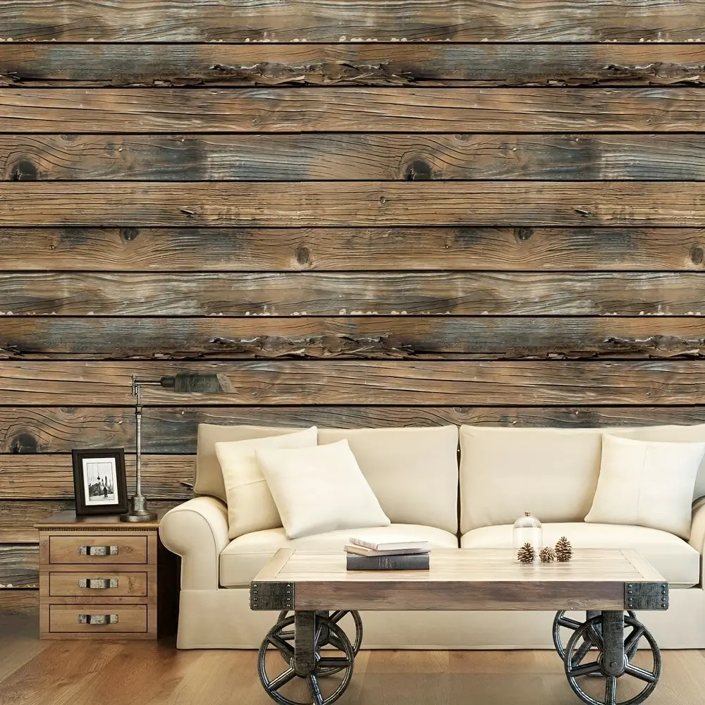 Vintage Weathered Wood Grain Self-Adhesive Wallpaper, Removable Without Residue, Universal Renovation Sticker for Walls, Cabinets, Desks, American Country Style, Faux Wood Wallpaper