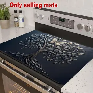 Life Tree and Butterfly Design Rubber Stove Protector, Heat Resistant, Non-Slip, Water Absorbent, Easy Clean, Household Kitchen Appliance Guard