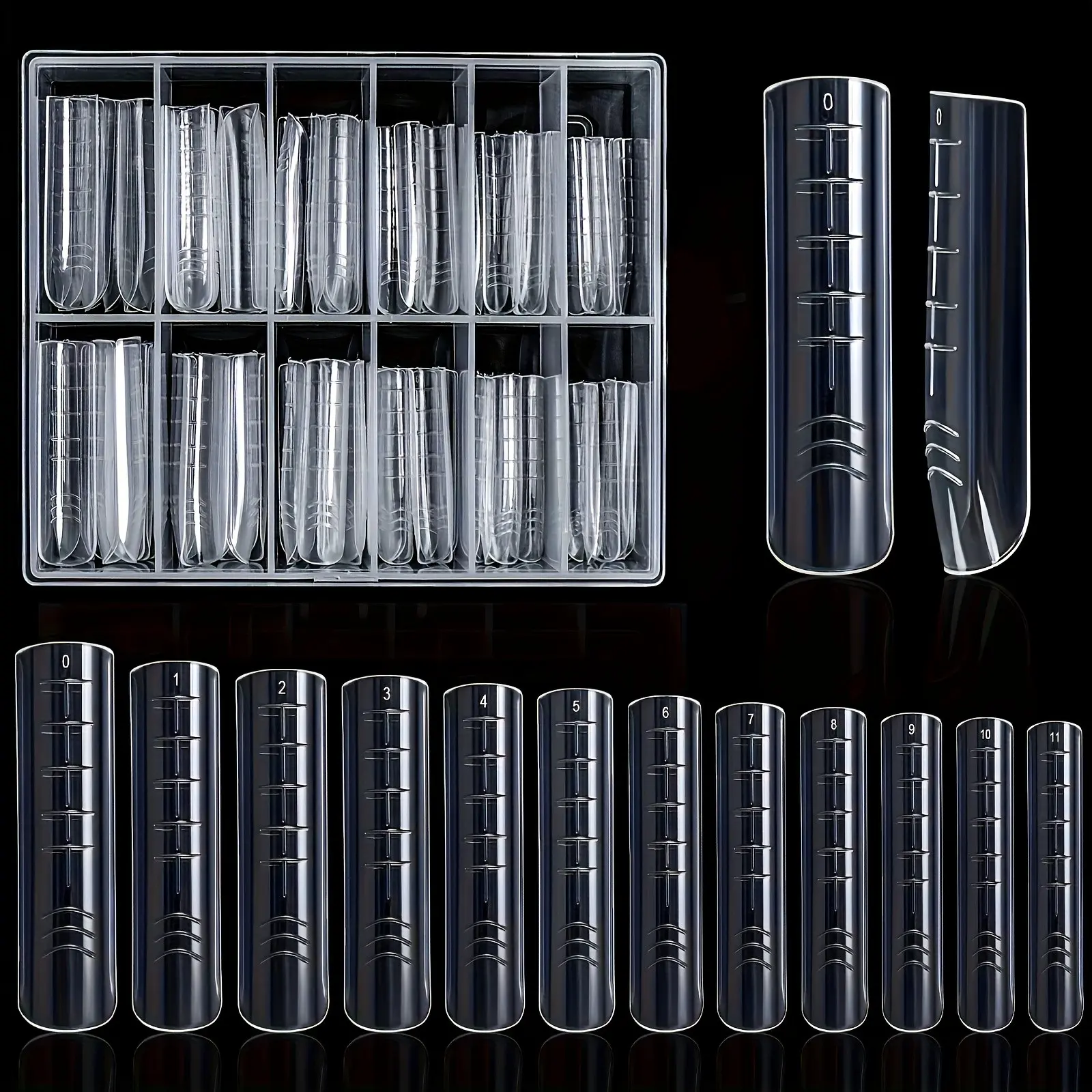 120pcs Long Full Coverage Nail Extension Forms, Transparent Reusable Gel Nail Molds, 12 Sizes Crystal Nail Stencils, DIY Nail Art & Salon Use