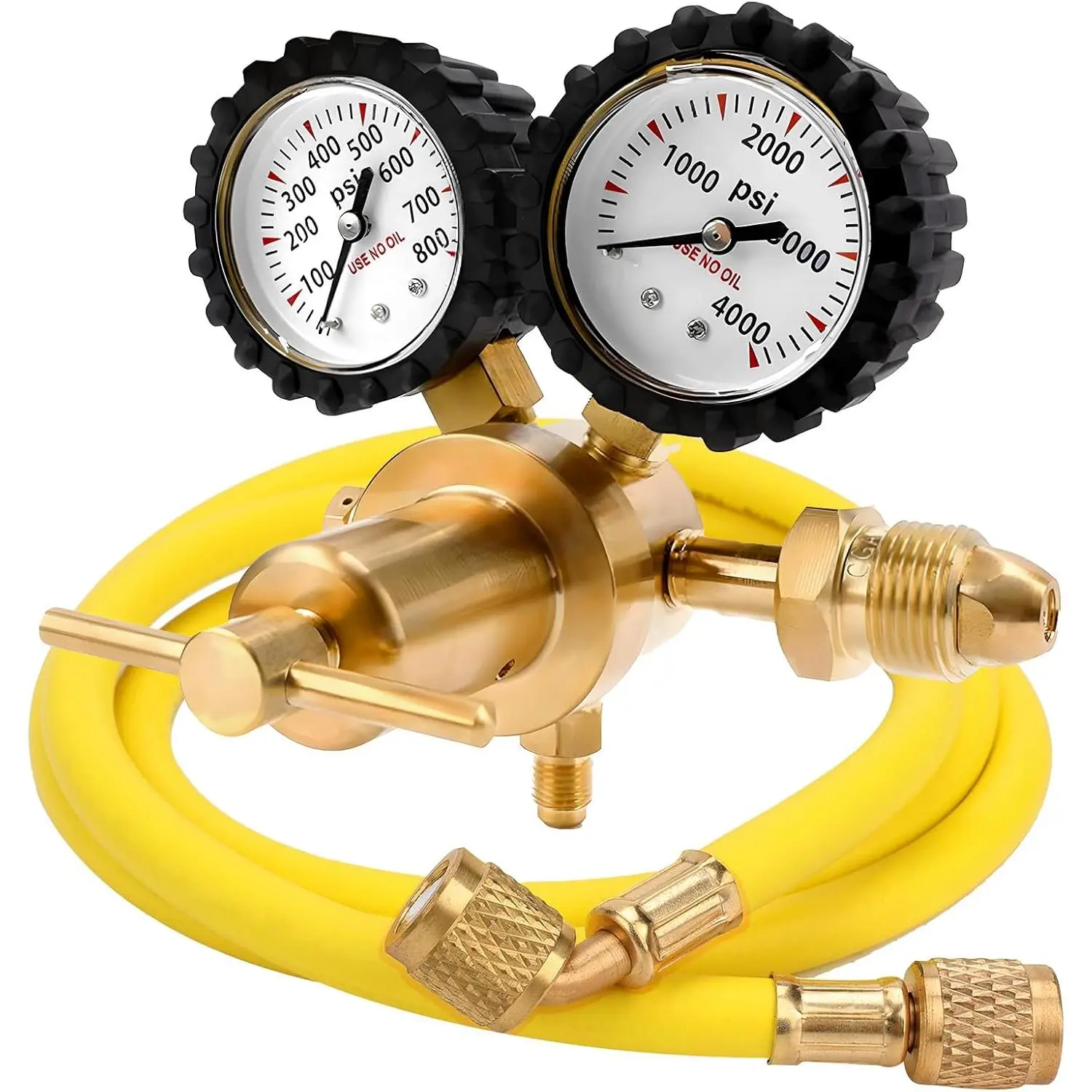 Nitrogen Regulator with 0-800 PSI Delivery , 60" Hose CGA580 Inlet Connection and 1/4'' Male Flare Outlet Connection, 0-4000Psi