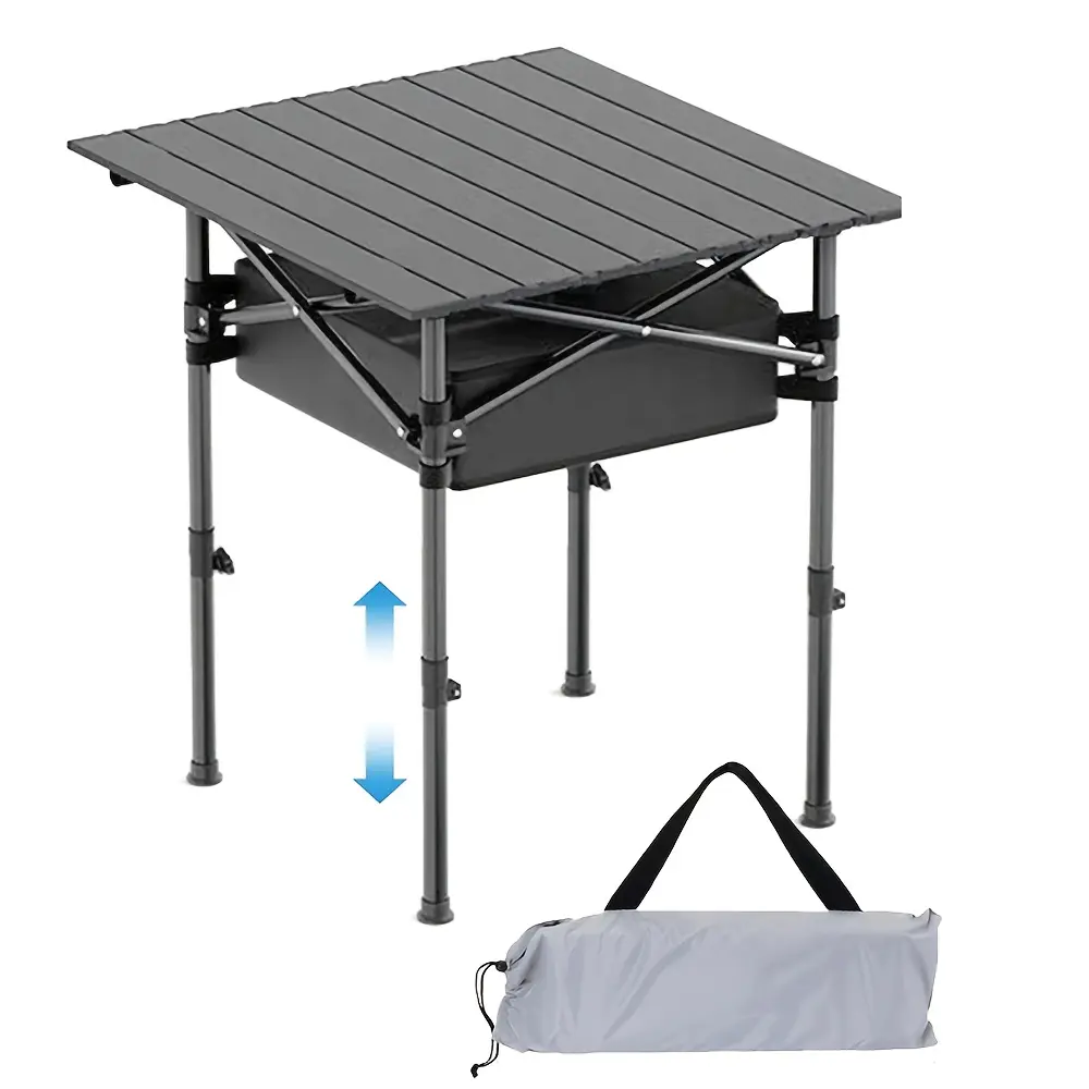 Portable Folding Camping Table, Adjustable Height Camping Table Folding with Storage Net & Bag Lightweight Roll Up Table for Tailgate Outdoor Backyard BBQ Patio Picnic, 3 Sizes to Choose From (21/37/47 Inches)