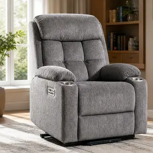 ARCH Power Lift Riser Recliner Chair for Elderly - Adjustable Heavy-Duty Push Burden-Reducing Elevated Seat Recliner with Massage, Heat, Overstuffed Wide Design, USB-Type C Ports, 2 Steel Cup Holders, Chenille Fabric for Living Room, Adjustable Heavy-Duty