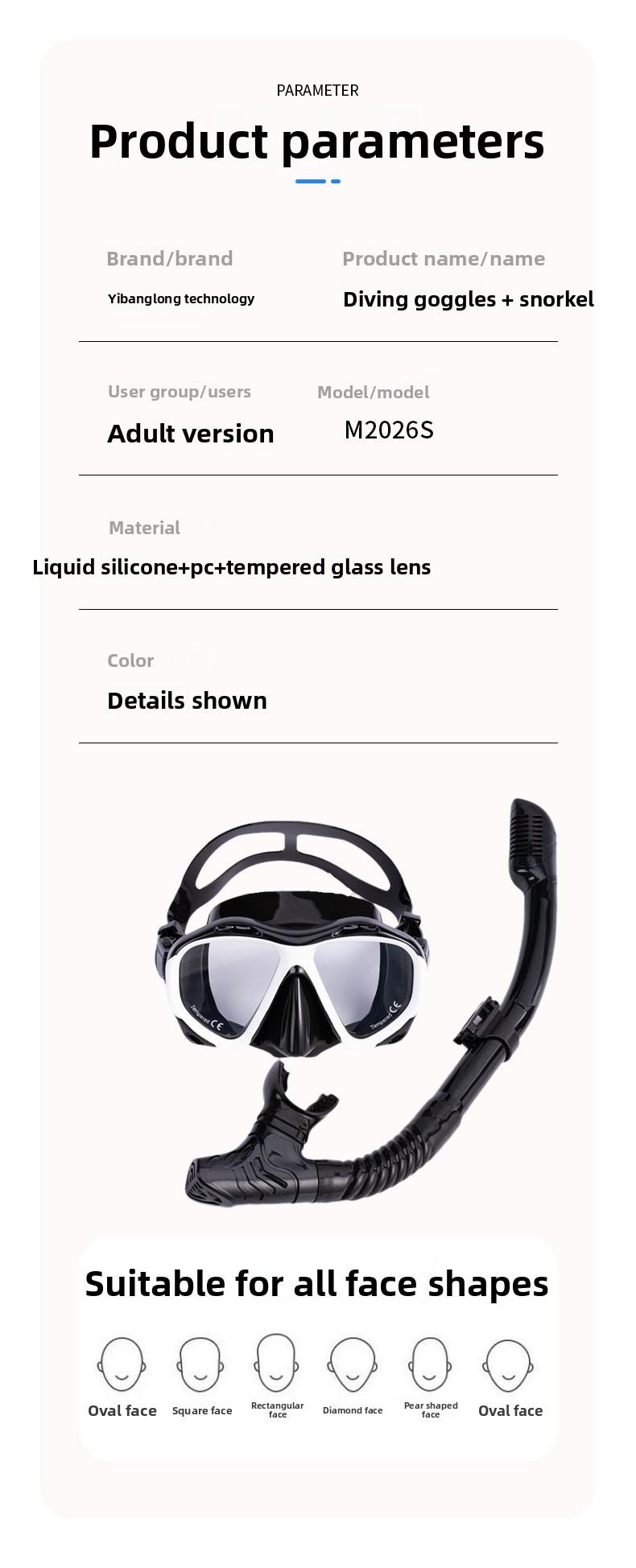 Snorkeling Equipment Diving Mask Snorkel Set Fully Dry Snorkel Tempered Glass Liquid Silicone Adult Suit White Black Red Tip