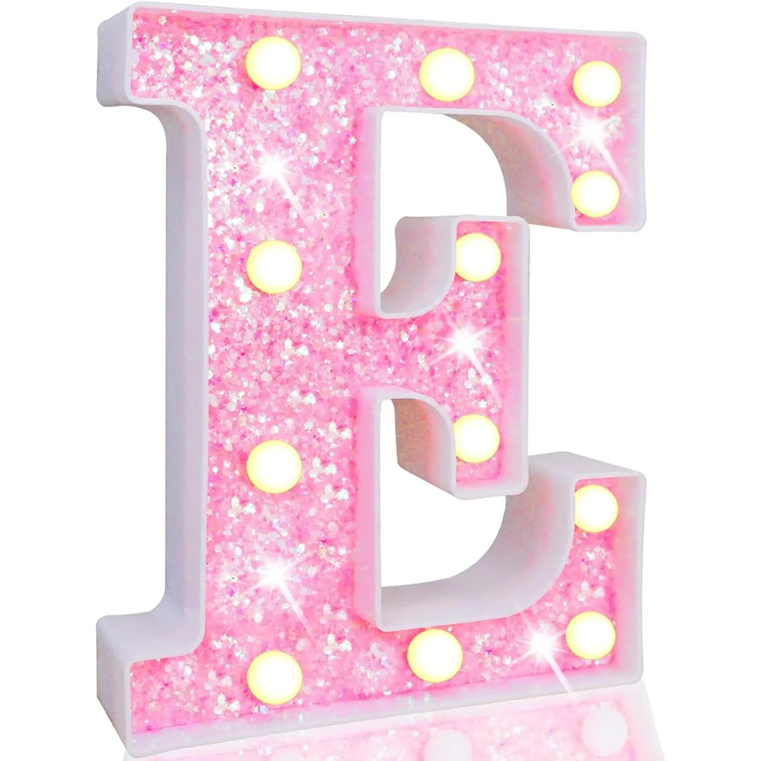 LED Marquee Letter Lights, Light Up Pink Letters Glitter Alphabet Letter Sign Battery Powered for Night Light Birthday Party Wedding Girls Gifts Home Bar Christmas Decoration, Pink E