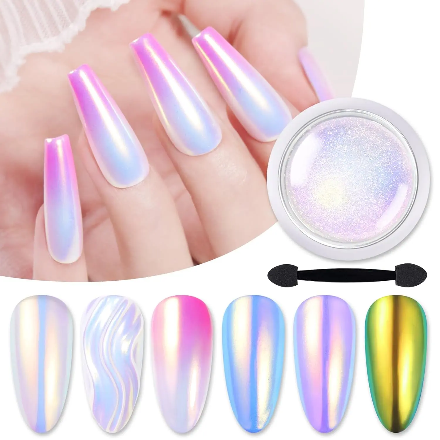 Holographic Nail Fine Powder - Color 1, Rainbow Holo Laser Effect, Multi Chrome Pigment Glitter Dust for Salon, Home DIY Manicure Nail Art Design