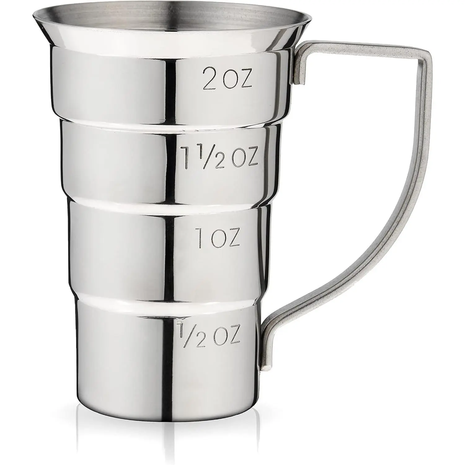 Viski Stepped Jigger With Handle, 4 Measurement Markings, Measuring Cup for Cocktail Recipes, 0.5 oz, 1 oz, 1.5 oz, & 2 oz, Stainless Steel
