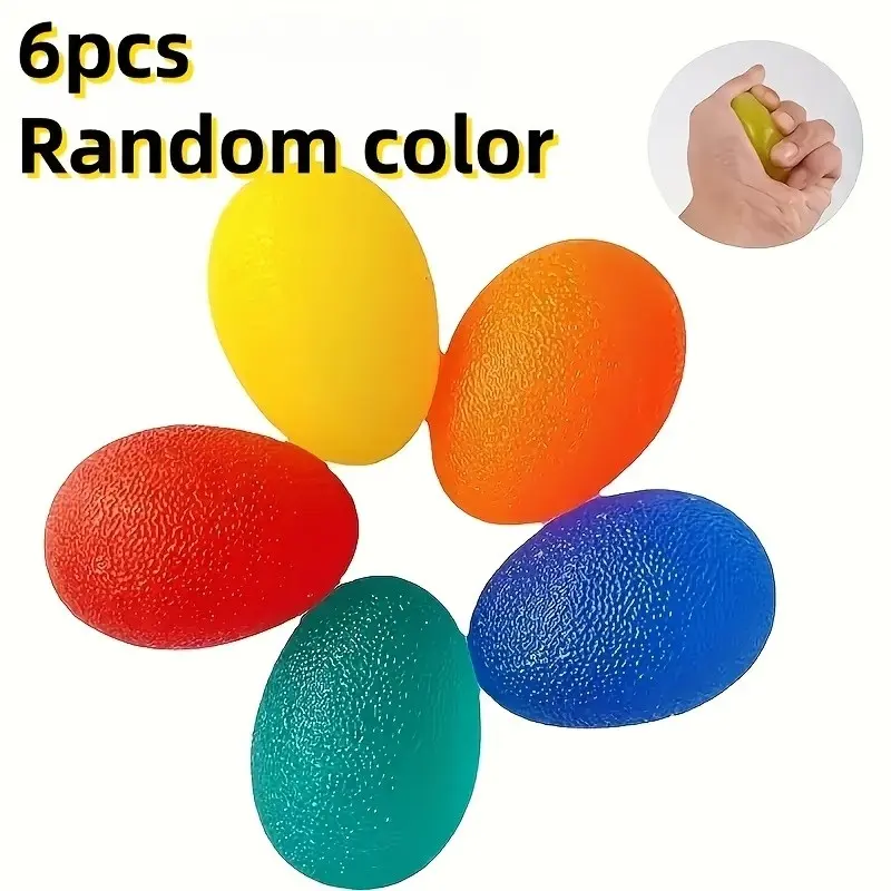 6 Random Color Egg Stress Balls, Silicone Material, Hand Exercise and Finger Rehabilitation, Relieve Pressure, Enhance Hand Strength