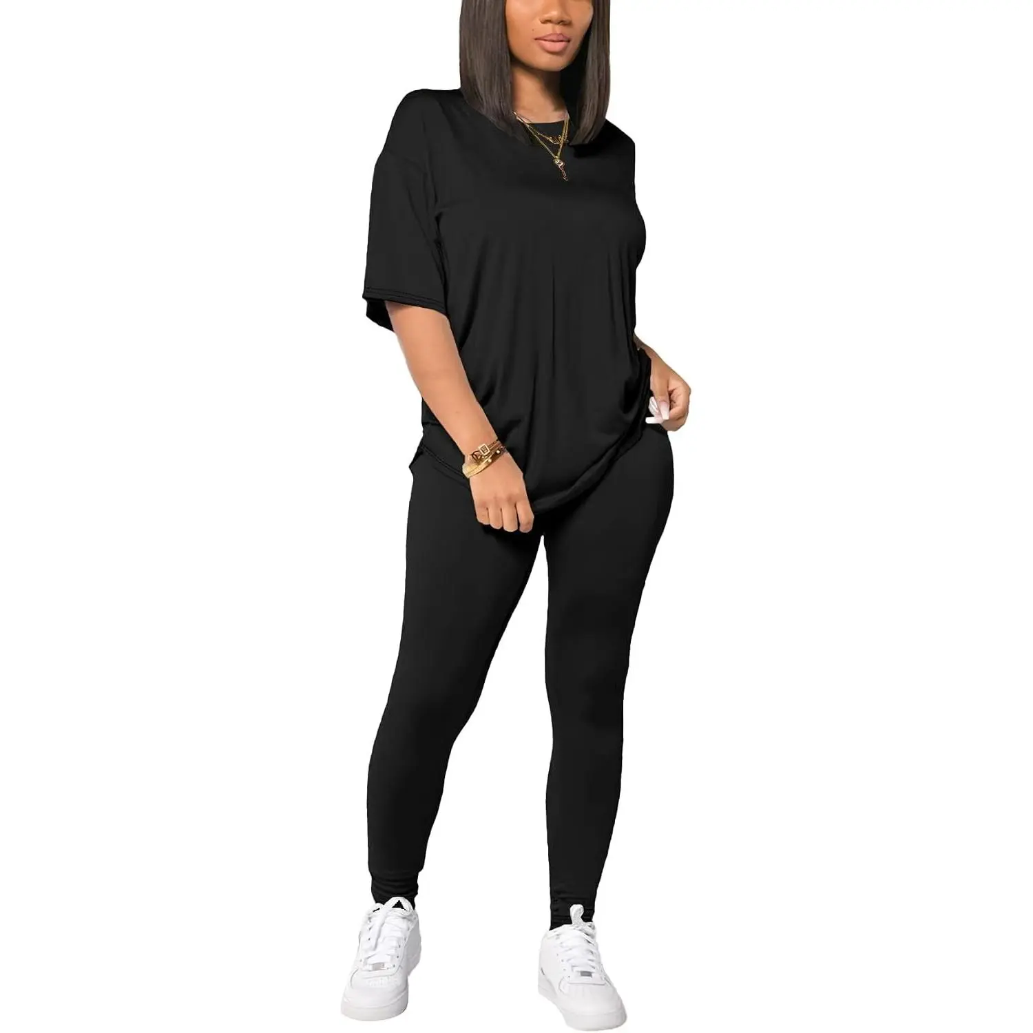 Women 2 Piece Outfits Summer Sweatsuits Drop Shoulder Tracksuits Biker Short Workout Jogger Sets