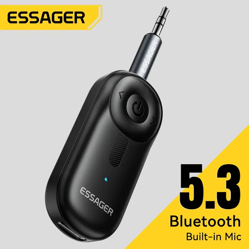 Essager Wireless Bluetooth 5.3 Audio Adapter with 3.5mm AUX Jack - Accessories for Car Speakers, Headset