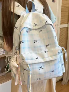 2026 New Japanese Style Plaid Bow Backpack, Star Charm Large Capacity School Bag, Multi-Color Casual Backpack, Lightweight Teen Travel Bag