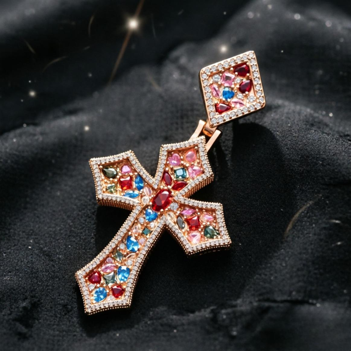 5A+ Sri Lanka Colorful Moissanite Rhomboid Gothic Cross Pendant With Necklace, Miami Italy Mexico & Micro Inspired for Women & Men, Luxury Jewelry, Daily Wear, Casual Fashion, Gift, Classic Hip Hop Simple Sporty 5A+ Sri Lanka Colorful Moissanite Rhomboid Gothic Cross Pendant With Necklace, Miami Italy Mexico & Micro Inspired for Women & Men, Luxury Jewelry, Daily Wear, Casual Fashion, Gift, Classic Hip Hop Simple Sporty