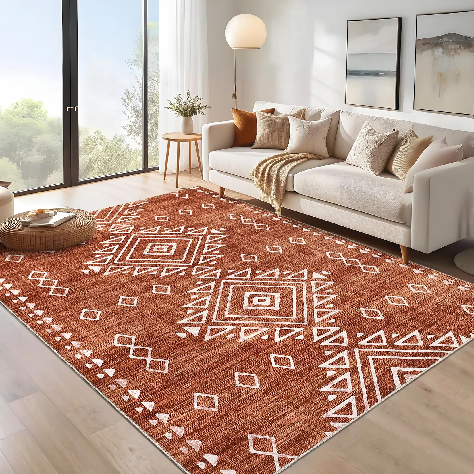 Washable Area Rugs Living Room Rug, Soft Large Boho Rugs with Non Slip Backing Indoor Modern Stain Resistant Carpet for Bedroom Farmhouse Dining Room Lightweight Home Decor