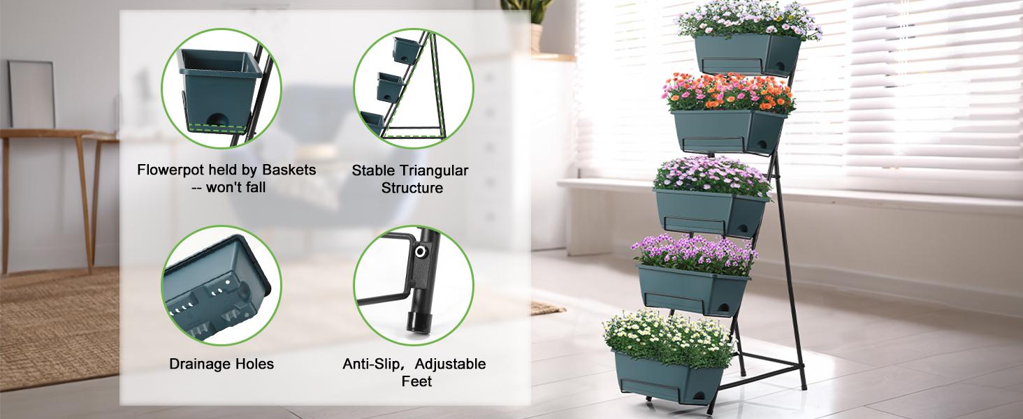 5 Tier Vertical Raised Bed Planter Box, Vertical Raised Bed with Drainage Holes for Indoor Herbs Flowers Vegetables Plants,Green 5 Tier Vertical Raised Bed Planter Box, Vertical Raised Bed with Drainage Holes for Indoor Herbs Flowers Vegetables Plants,Green