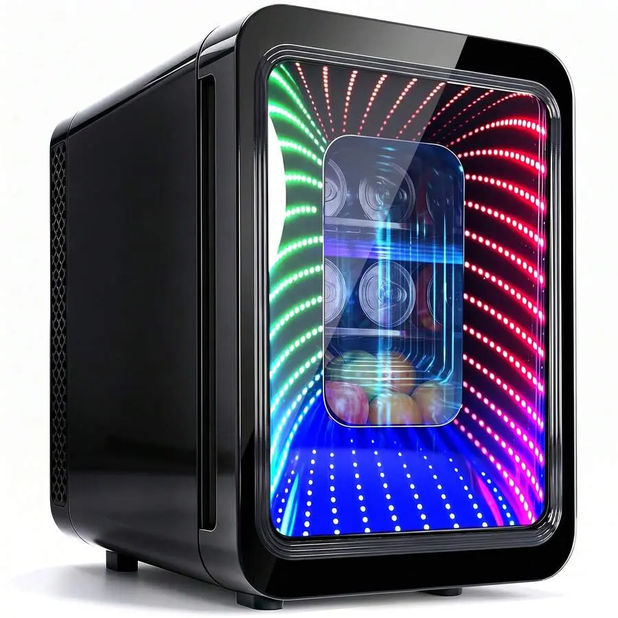 20L Mini Fridge With Mirror & LED Gaming Light, Small Beverage Refrigerator Bedroom, Office, Dorm And Car, Portable Cooler Drinks, Skincare, Drip Tray Included