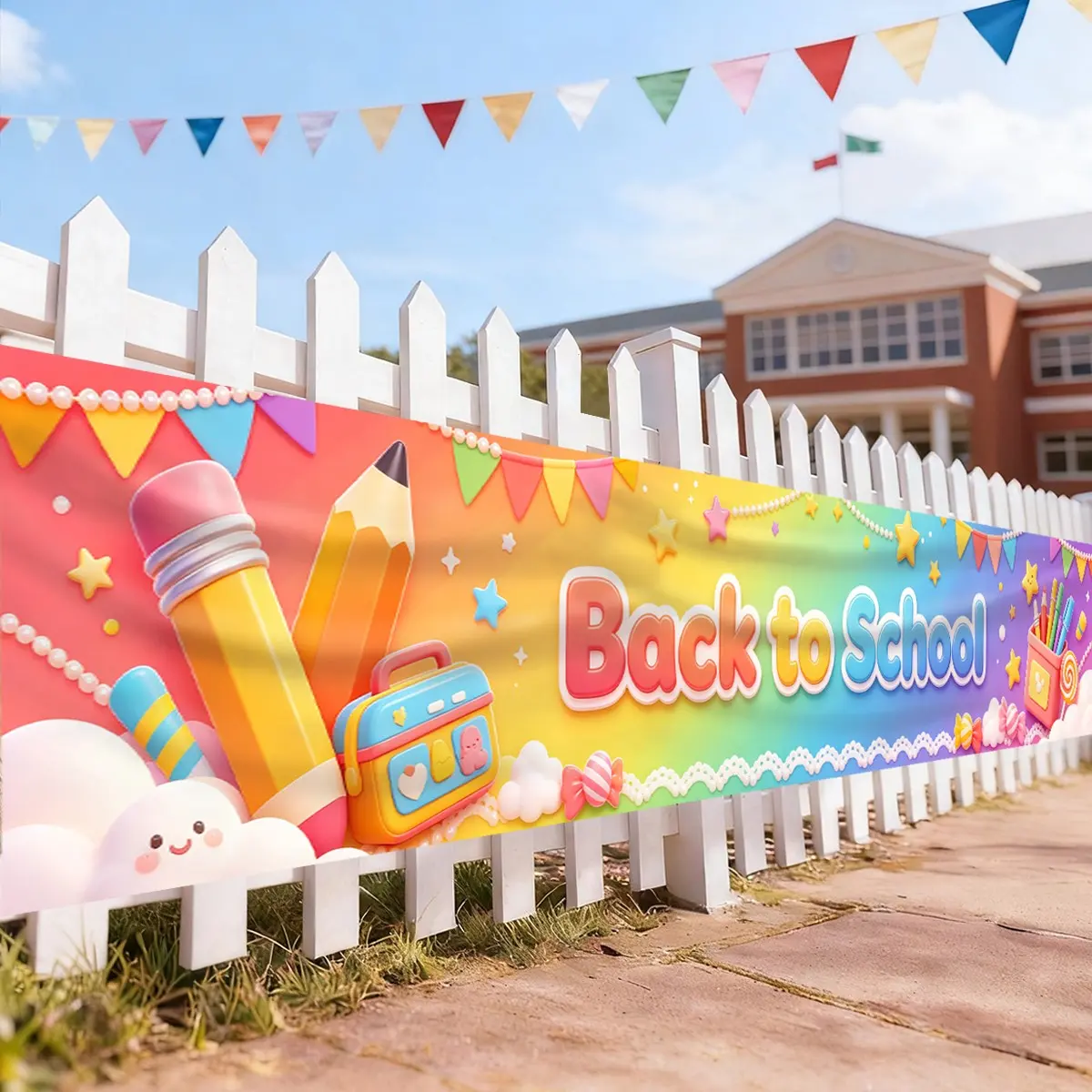 Welcome Back-To-School Party Decorations, Wall Poster Banner, Festival Celebration Backpack Pencil Bus Stationery Banner, 1 Set