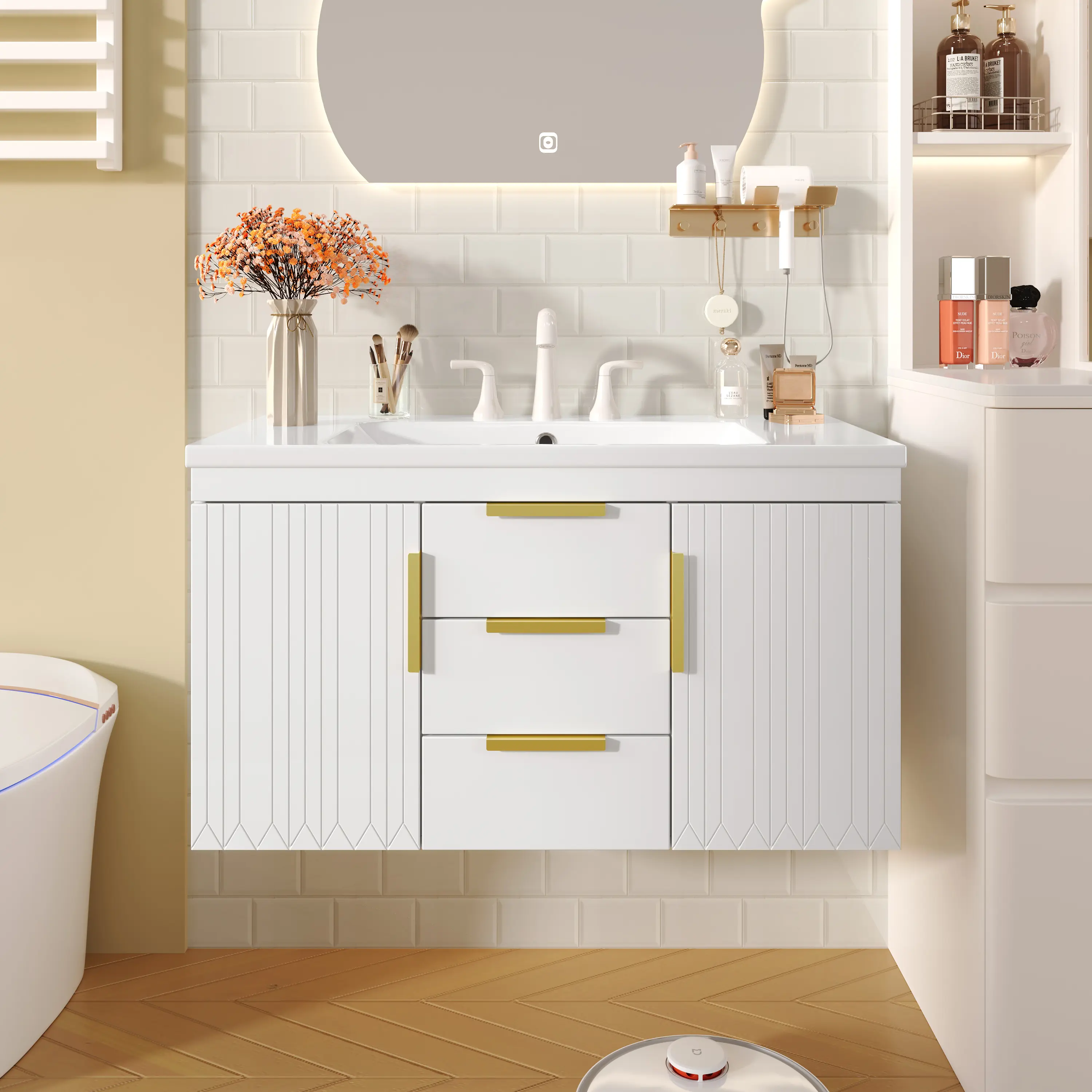 ARCH 36 Inch Wall Mounted Bathroom Vanity Floating Storage Cabinet with 2 Drawers Solid Wood Bathroom Cabinet for Bathroom Organization and Space Saving Wall Cabinet for Bathroom Storage, Bathroom Furniture for Vanity Area, Storage, Remodel