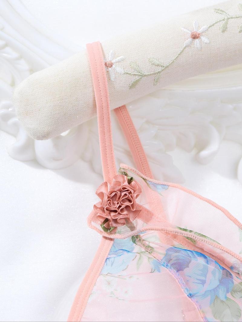 Plus Size Ditsy Floral Print Cut Out Frill Sheer High Low Ruffle Hem Sexy Cami Mesh Dress, Romantic Fashion Casual Sexy Outfits for Daily Outdoor Wear, Women's Plus Size Clothes for All Seasons