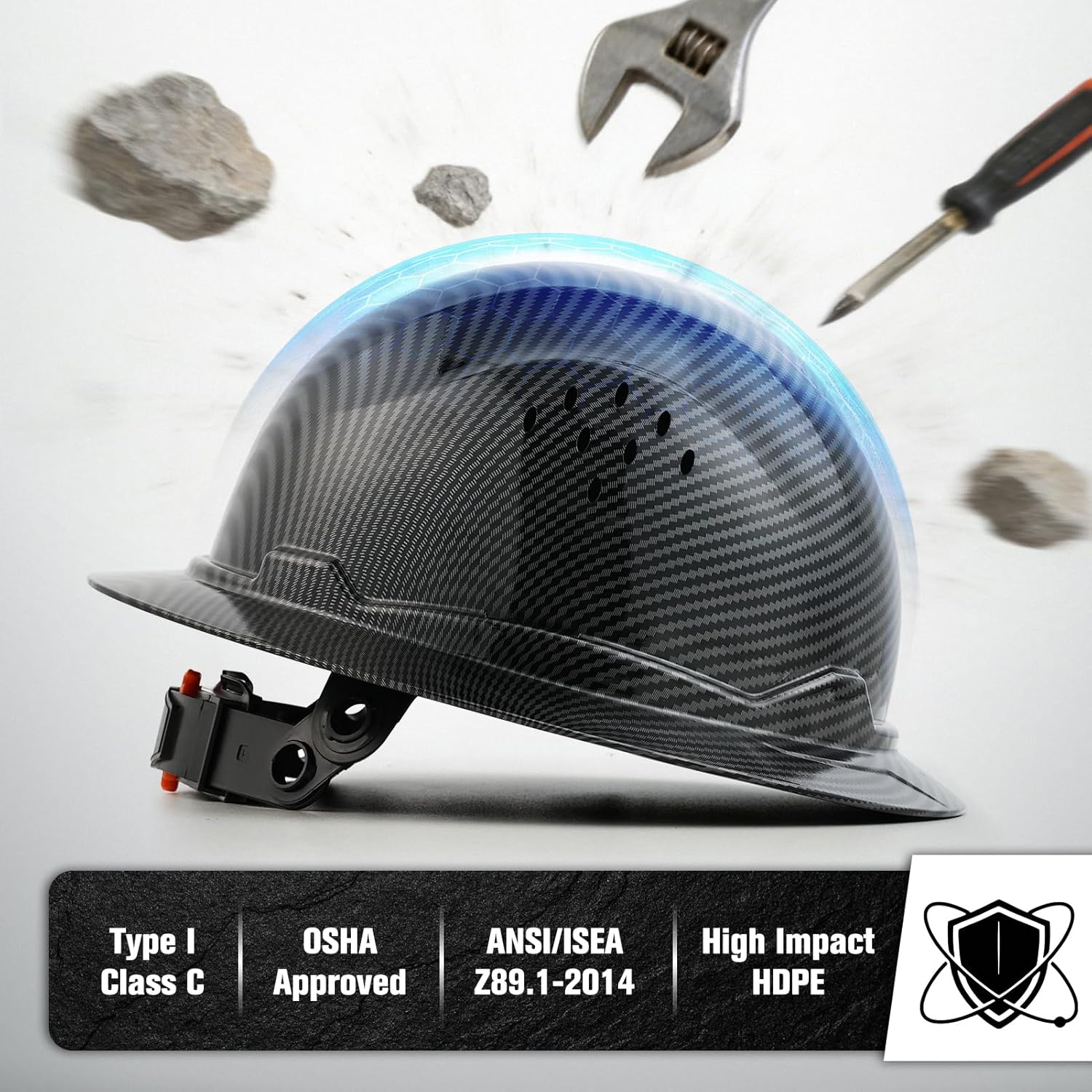 Full Brim Hard Hat Vented Safety Helmet Casco De Construccion 6 Point Suspension Adjustable Work Hardhat for Men Women with Accessory Slots