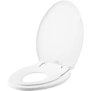 Elongated White Toilet Seat with Built-In Toddler Potty Training Seat, Slow Close, Easy to Install, Made in USA