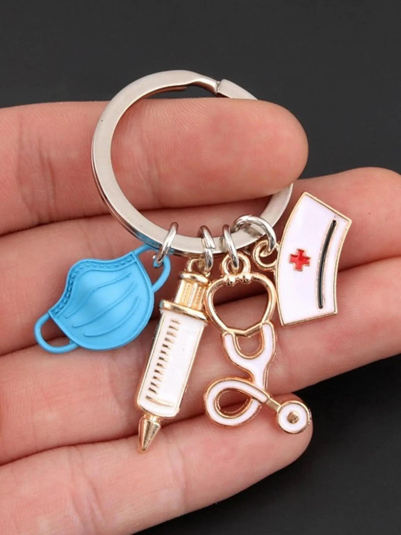 Nurse Theme Keychain, Cute Nurse Mask Design, Injector and Stethoscope Pattern, Unisex Kef Chain, Box Packaging, Fashion Accessory, Gift Idea