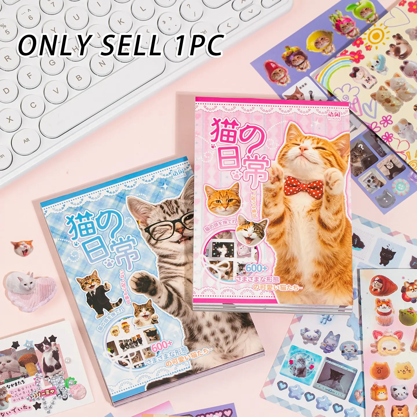 600+ Cartoon Cat Stickers Book, Perfect for Journals, Scrapbooks, DIY Crafts, Phone Cases, Water Bottles, Gift Wrapping