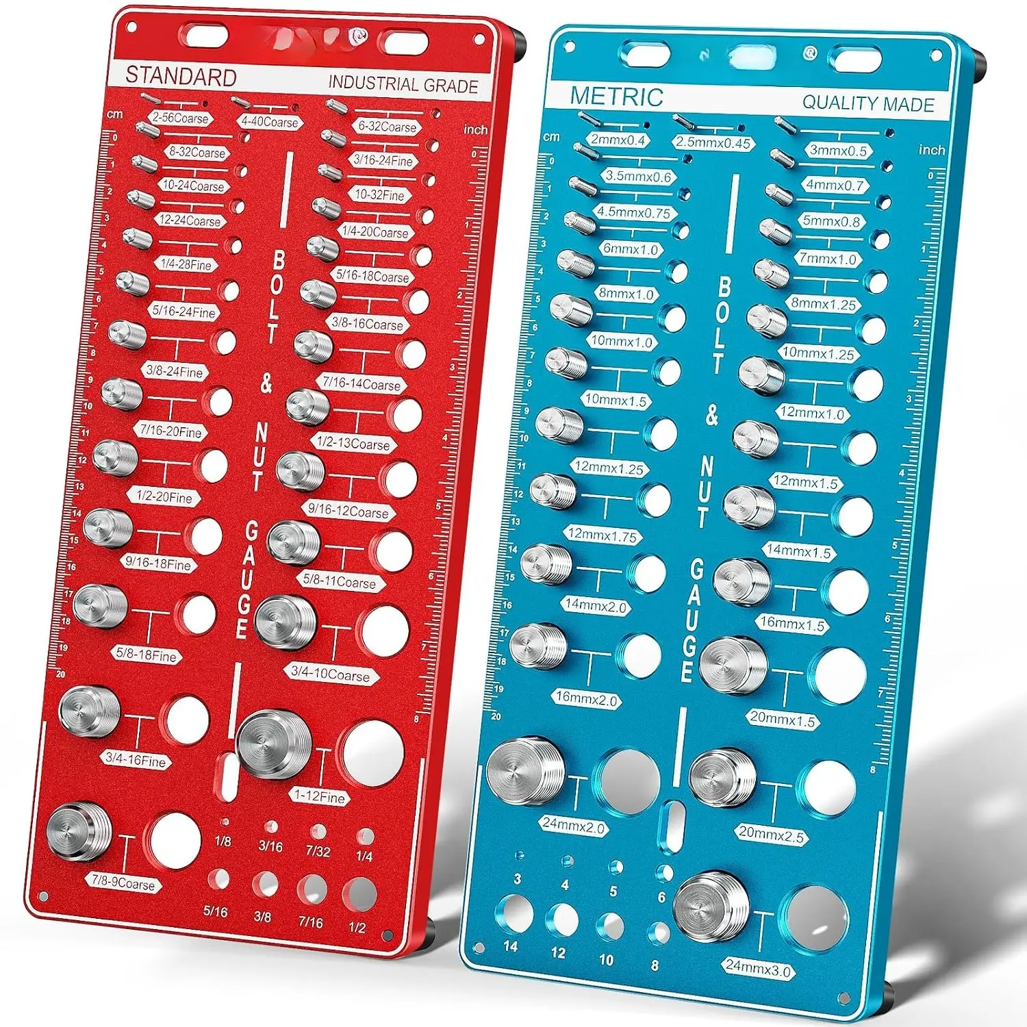 68 Nut and Bolt Thread Checker Standard and Metric, Bolt Size Finder | Bolt Size and Thread Gauge with 26 Standard & 26 Metric Bolt & 16 Drill Bit Gauge, Bolt and Nut Identifier Gauge