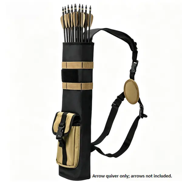 Tactical Arrow Quiver for Back Carry - Wide Padded Strap & Quick-Release Accessory Pocket for Hunting, Field Archery