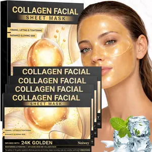 4pcs 24K Golden Collagen Facial Sheet Mask, cooling mask,Post sun care, with Hyaluronic Acid,Summer Essentials, Moisturizing & Hydrating for Dry Skin, Collagen Anti-Aging skincare Face Masks,ice mask，Daily skin care use,Suitable for both men and women