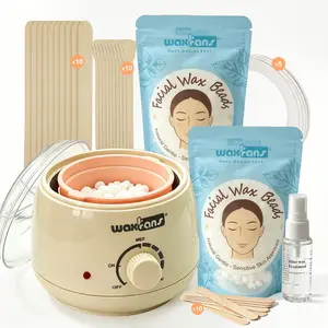 Face Waxing Kit for Women, Gentle for Sensitive Skin, Easy At-Home Hair Removal for Face, Eyebrow & Bikini, Includes Mini Wax Pot, 200g Wax Beads, 30 Wooden Sticks (Cream White)