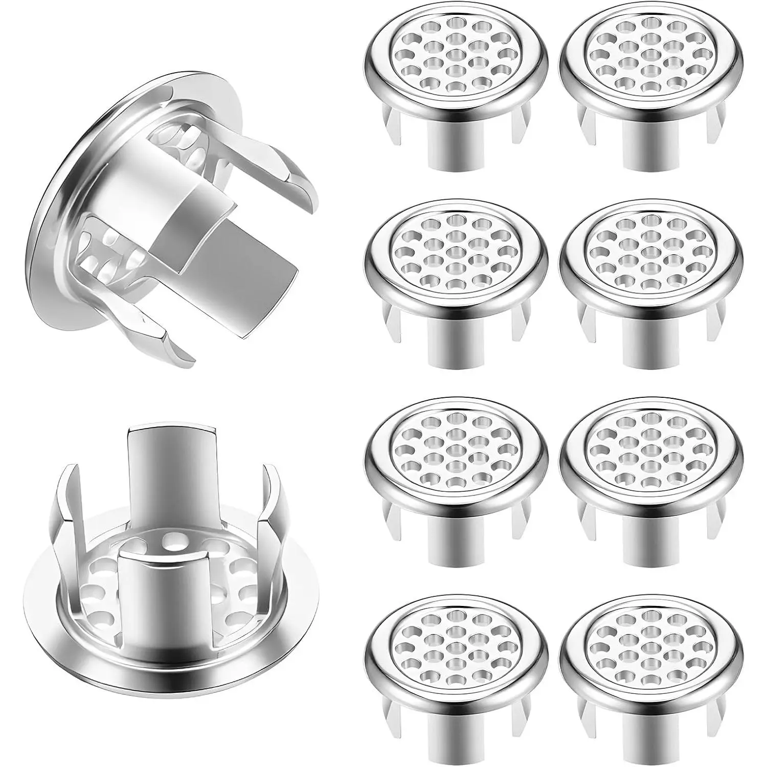 10 count Sink Overflow Cover, Electroplating Chrome Bathroom Sinks Overflows Ring Round Mesh  Sinks Overflow Cap for  Bathroom Kitchen Supplies,