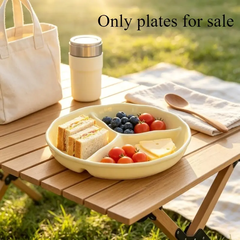 Lace three grid ceramic dining plate, partitioned controlled food compartment plate, microwave healthy weight loss preparation compartment plate