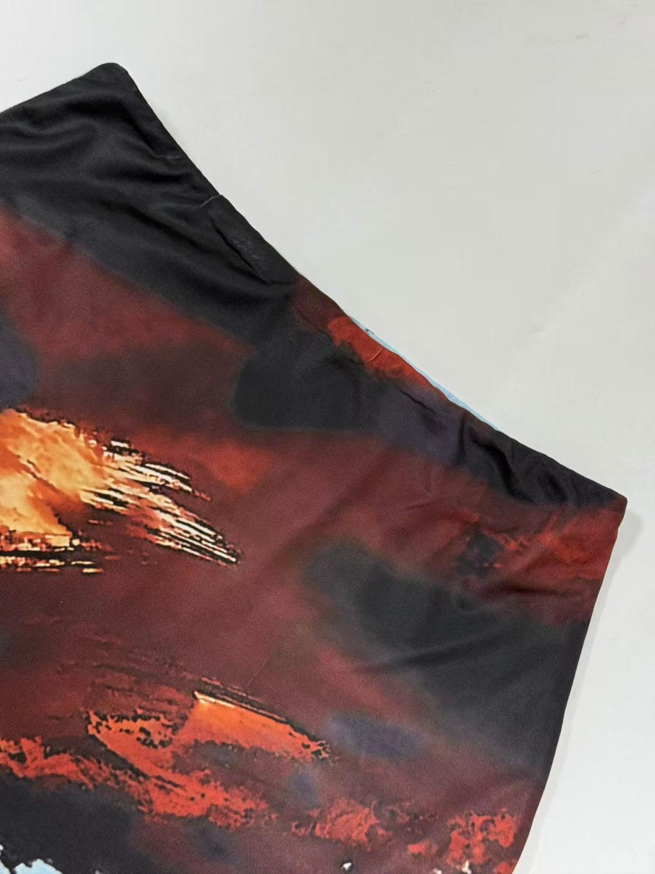 Women's Graphic Print Crop Top & Bodycon Skirt Two-piece Set, Elegant Fashion Casual Top & Skirt for Daily Outdoor Wear, Women's Clothing for Spring & Fall