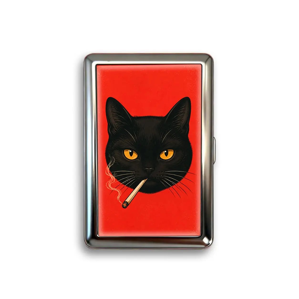 Retro Black Cat Cigarette Case, Vintage Red Metal Card Holder, Portable Coin Purse Pocket Storage Box