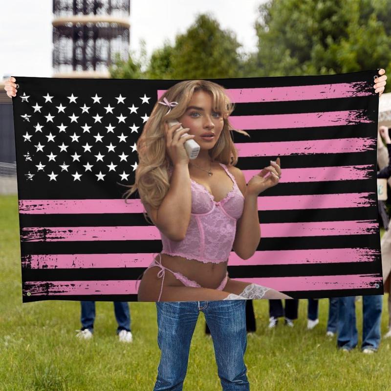 Pink Sabrina American Flag Carpenter ,Personalize Flags,for Bedroom,Funny Tapestry Poster For Decorate Clubs Tailgates Yard University Dormitories Living Room Decorative Light Decoration Velvet Design Peach Wall