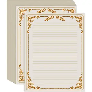 Vintage Lined Letter Paper - 100 Sheets, Stationary Paper for Writing Letters with Lines & Antique Border Design for Stationery Writing Papers,Invitations & Notes, 100gsm, 8.5'' x 11'', Brown