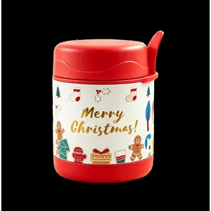 Christmas limited edition thickened stainless steel double-layer insulated lunch box with fork for children