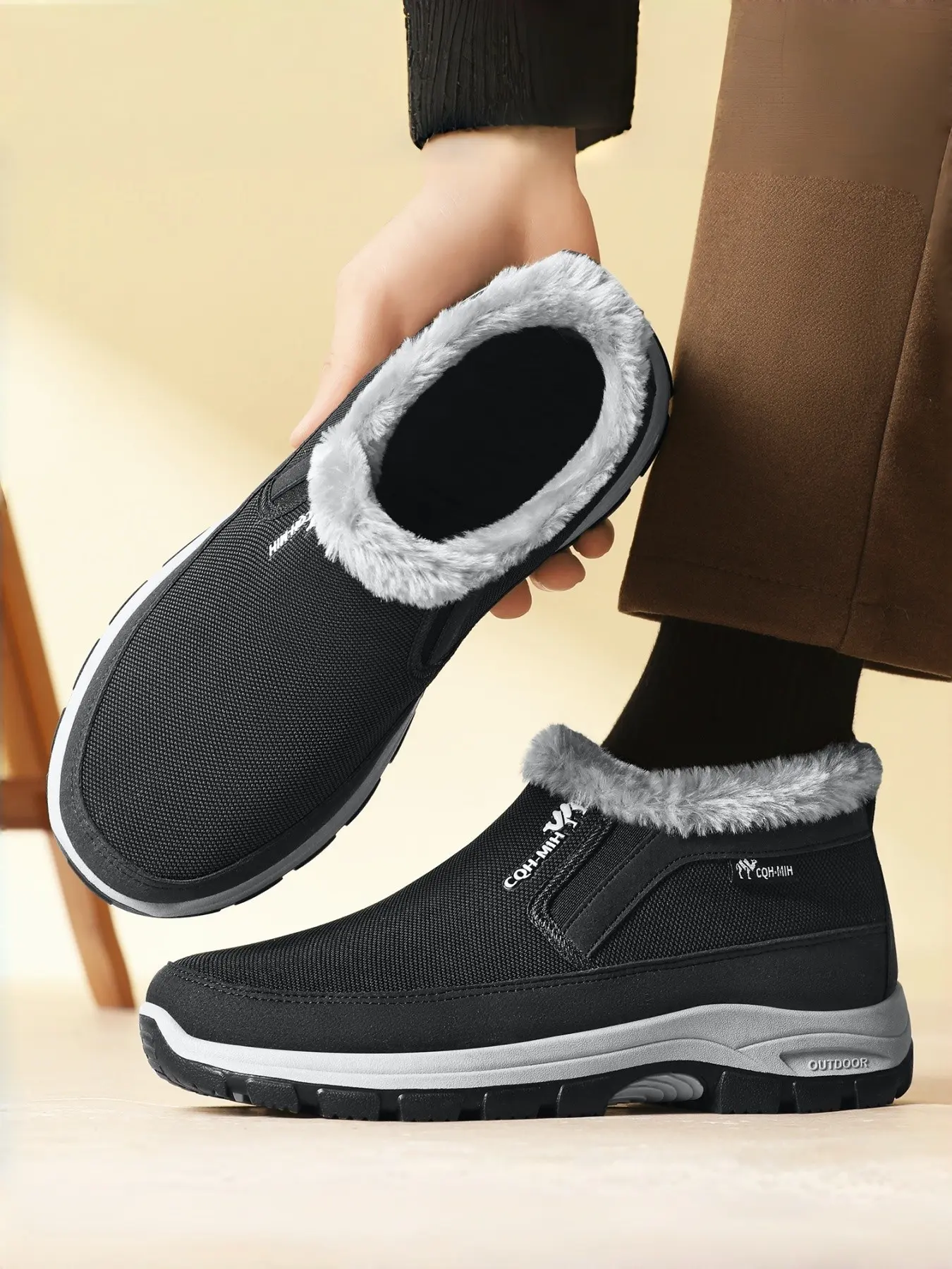 Men's Warm Cotton Shoes, Thickened Lined Sport Sneakers, Comfortable Soft Sole, Slip-Resistant, All Seasons, Casual Style