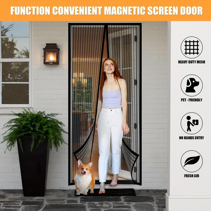Self-Sealing Magnetic Screen Door with Heavy-Duty Nylon Mesh & Magnets - Hands-Free Insect Protection, Easy Magnetic Strips Installation for Patio, Balcony, Indoor/Outdoor Use, Patio Mosquito Barrier, Functional Door Design, Durable Mesh Material, Balcony