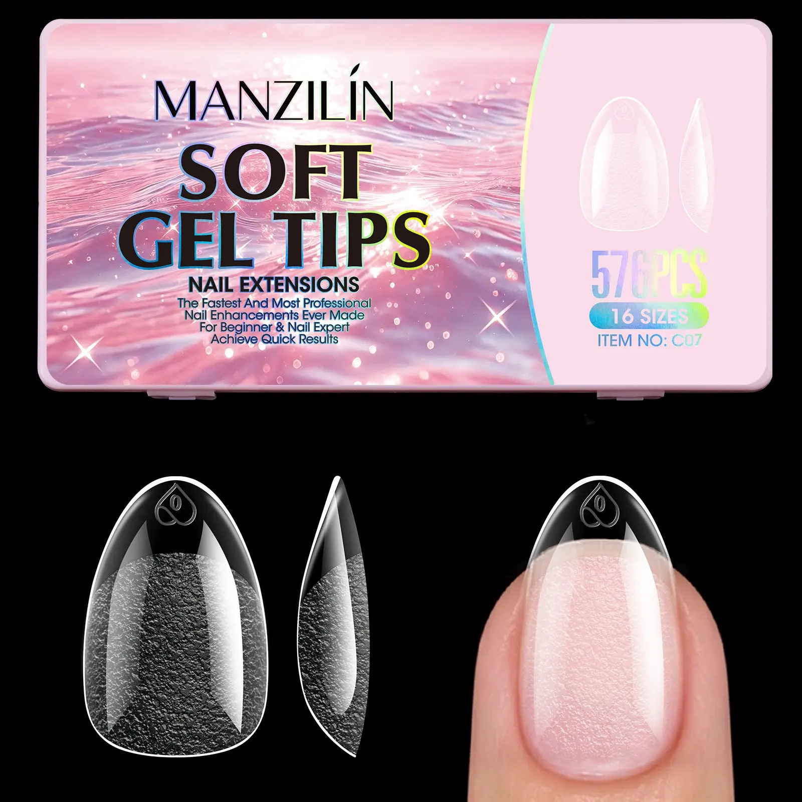 576pcs QuickChic Full Cover Soft Gel Clear Nail Tips Half Matte Pre-Shaped Press on False Nail Tips for Nail Extension Fake Nails Manicure Nail Extension Diy 16 Sizes