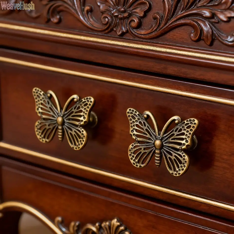 Pull Knobs, Set of 6 Vintage Butterfly Decorative Hardware, Hollow-Out Carved for Dresser Drawers, Cabinets, and Wardrobes