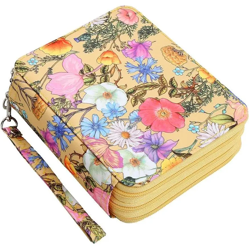 Portable Colored Printing  Morning  and Daisy Pencil Case 72 Slots Pencil Bag Organizer with Zipper for Watercolor Pens or Markers, Pencil Case Organizer for Artist