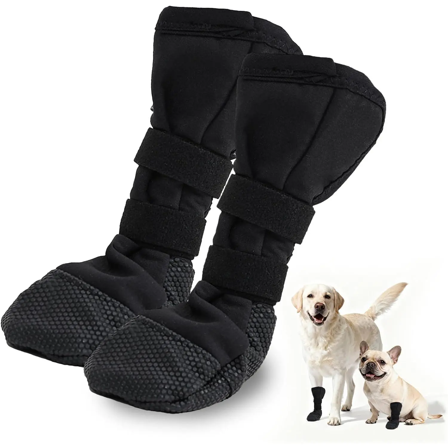 2 Pack Recovery Protective Paw Boots with Non-Slip Sole, Anti-Licking Dog Boots, Black Polyester Post-Surgery Pet Footwear with Adjustable Velcro Straps (L)