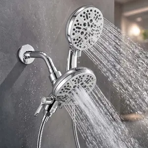 3-Way Rain Shower Head with 5-Inch High Pressure Handheld Shower, 2-in-1 Shower System, 5 Spray Modes, 6-Foot Stainless Steel Hose, Adjustable Shower Holder