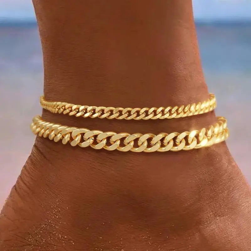Women's Chunky Cuban Link Statement Chain Anklet, Waterproof Adjustable 8.5+2 in Fashion Chic Stackable Jewelry, Gift for Beach Vacations, Fall Deals, BlackFriday, Statement Chain Anklets