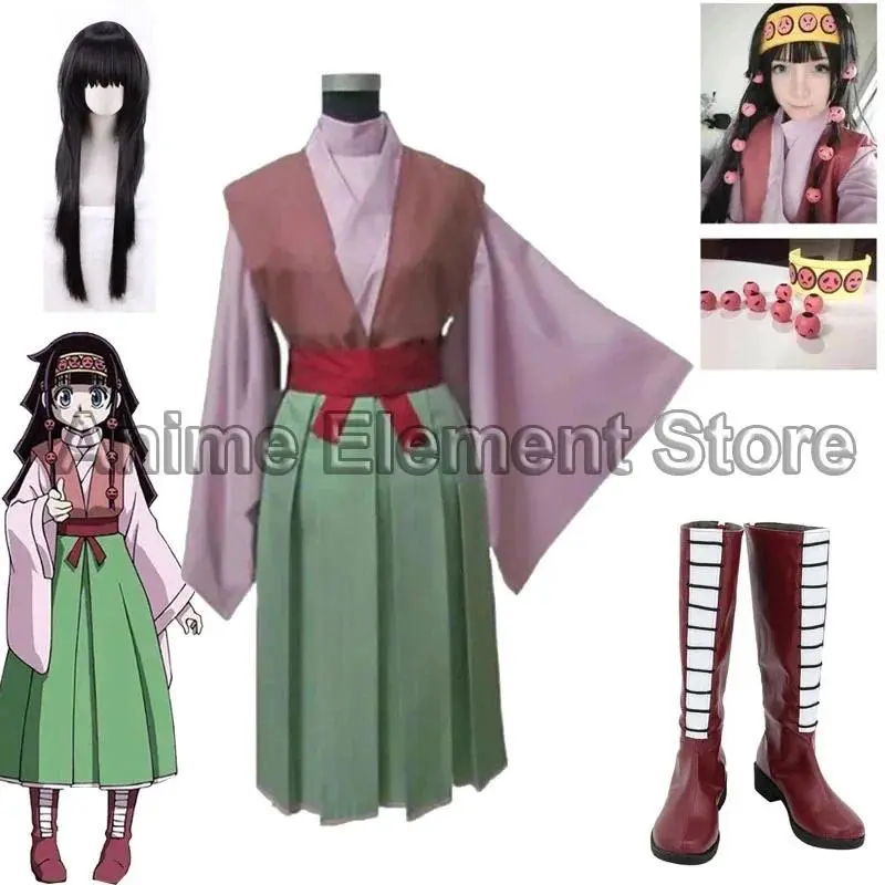 Alluka Zoldyck Cosplay Costume Shoe Boots Clothes Wigs Hair Wear Aruka Zorudikku Uniform Beads Headwear Props For Halloween