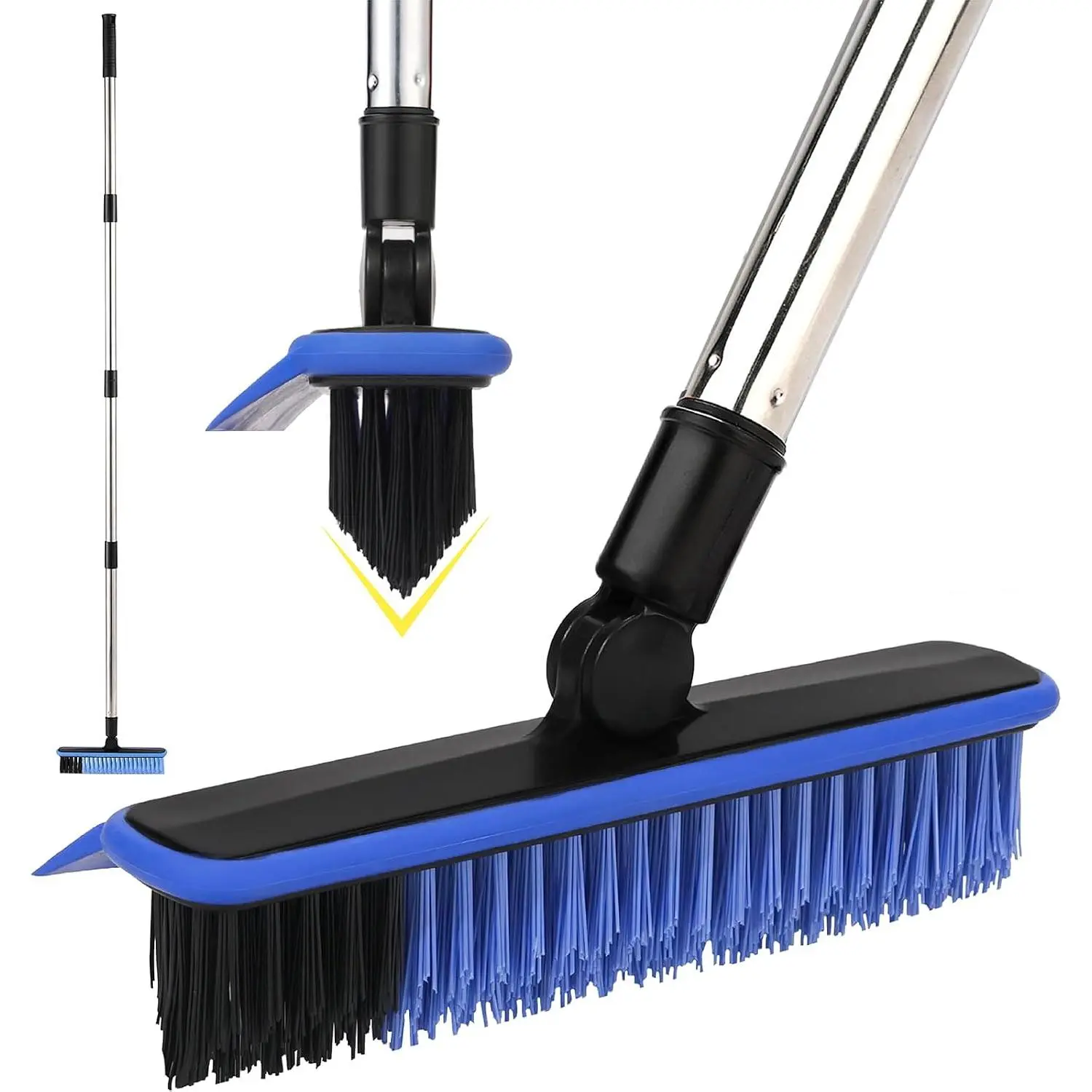 Grout Cleaner Brush with Long Handle, V-Shaped Floor Scrub Brush Swivel Grout Brush Stiff Bristle Floor Grout  for Bathroom, Tile Line, Crevice, Kitchen, Wall, Deck, Garage (Blue)