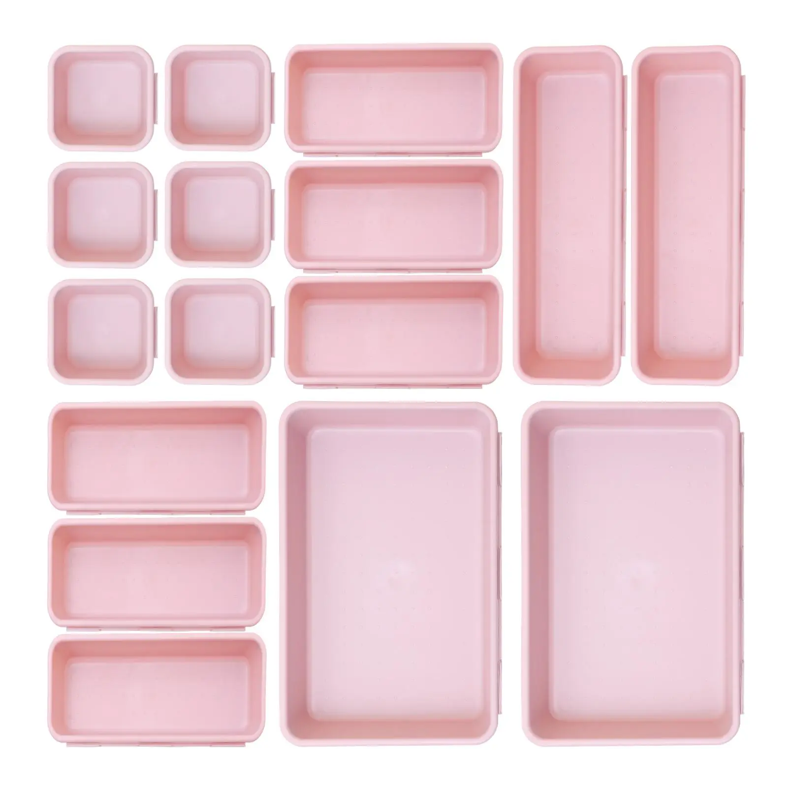 16-Piece Plastic Drawer Organizers Set 4 Sizes Versatile Storage Bins for Bathroom Kitchen Makeup Office Supplies Lightweight Sturdy Bakeware Ideal for Various Needs