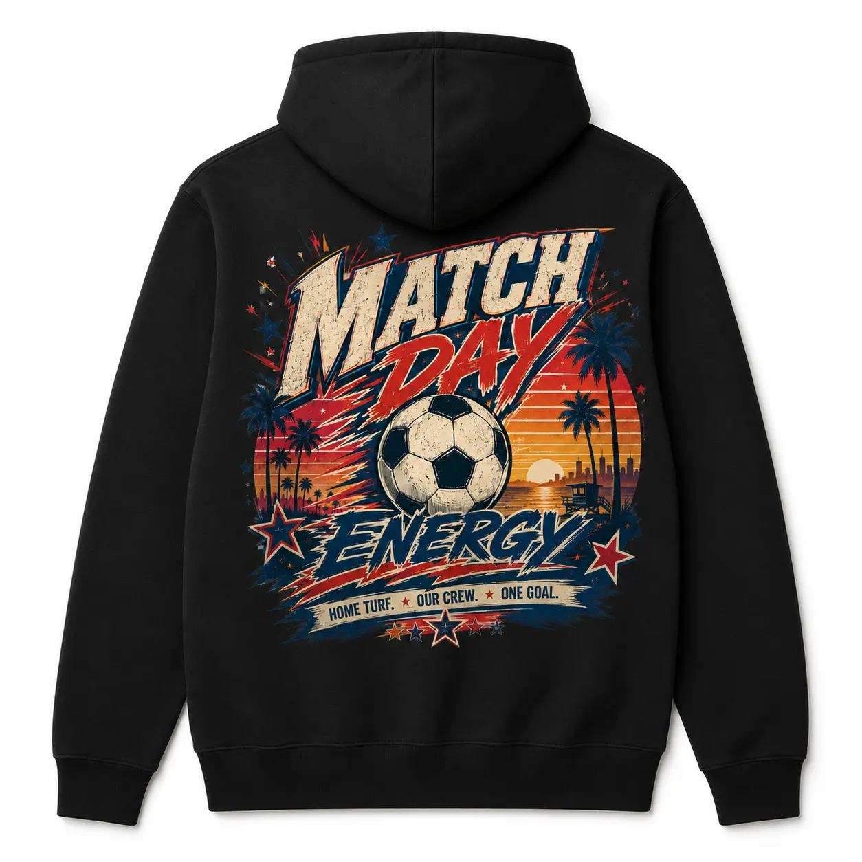 Match Day Energy Soccer Hoodie, Retro Soccer Ball Graphic Sweatshirt, Game Day Watch Party Pullover for Soccer Fans
