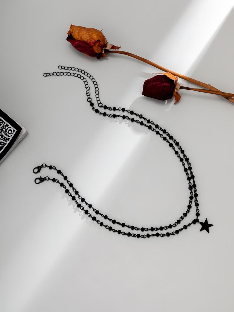 Streetwear Star Charm Pendant Necklace for Women, 2pcs/set Punk Beaded Necklace, Trendy Matching Jewelry, Fashion Goth Accessory for Pub, Party, Charms Necklace